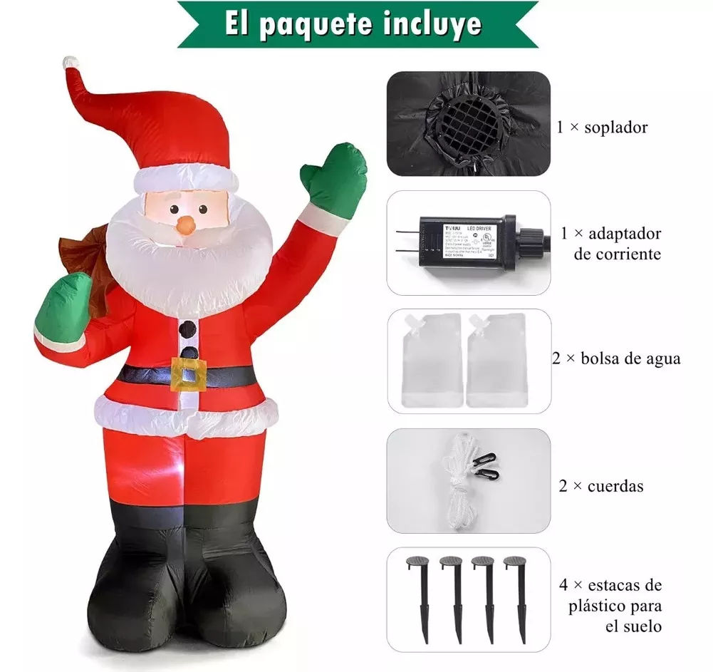 Regalos Navideños Santa Claus Inflable Navidad Muñeca 1.8m