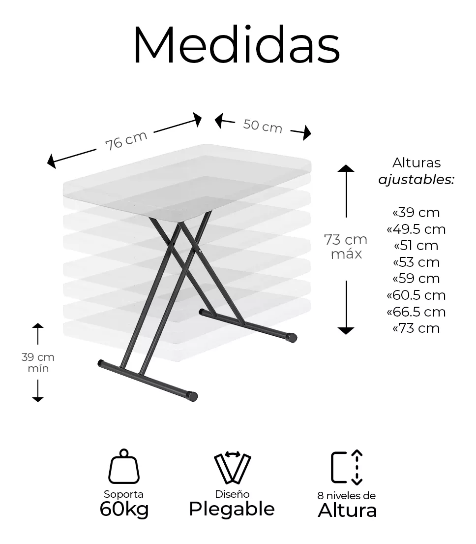 Mesa De Servicio Chica Plegable Ajustable 8 Elevaciones
