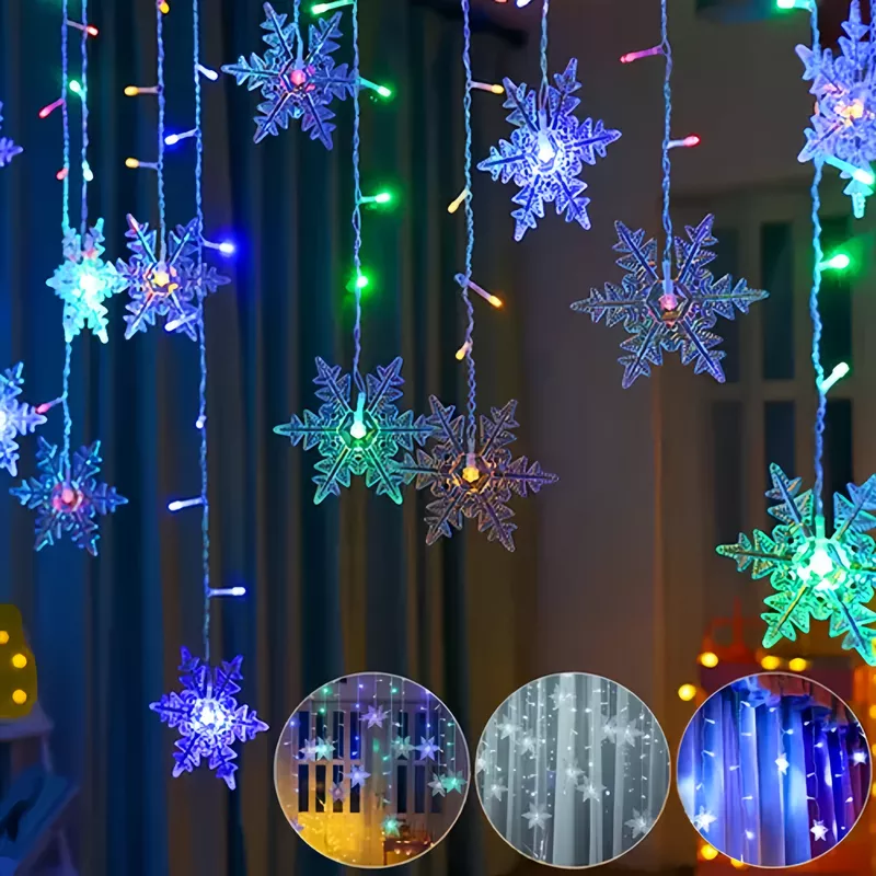 2pcs Cortina Serie Luces Copo Nieve 96 Luces 8 Modos 4x0.6m