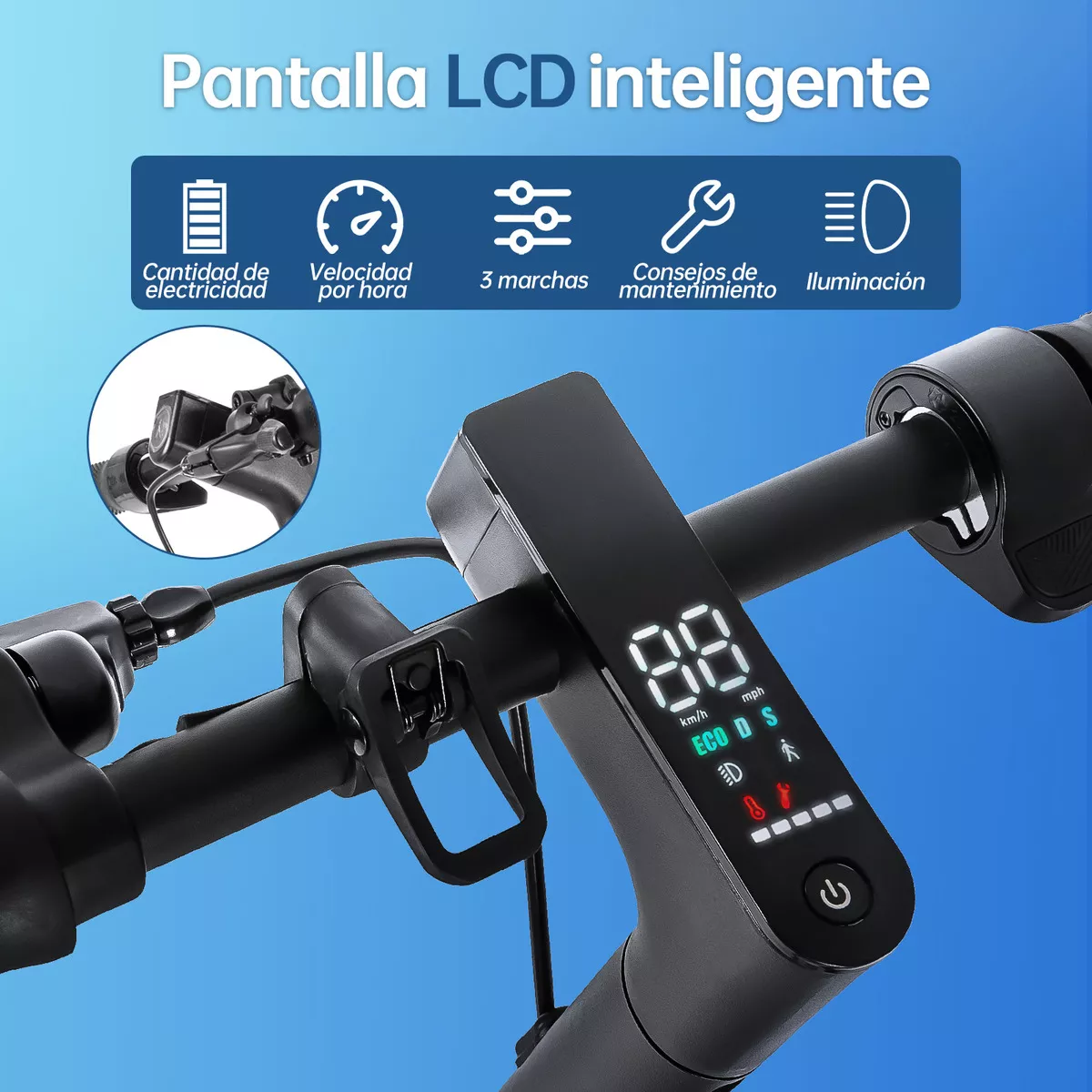 Scooter Eléctrico Patín Plegable Para Adultos S2-V2 Honey Whale Patin Electrico Con Motor Sin Escobillas Potencia Máxima 500w, Velocidad Máxima De 30km/h Con Luz Led En 4 Colores