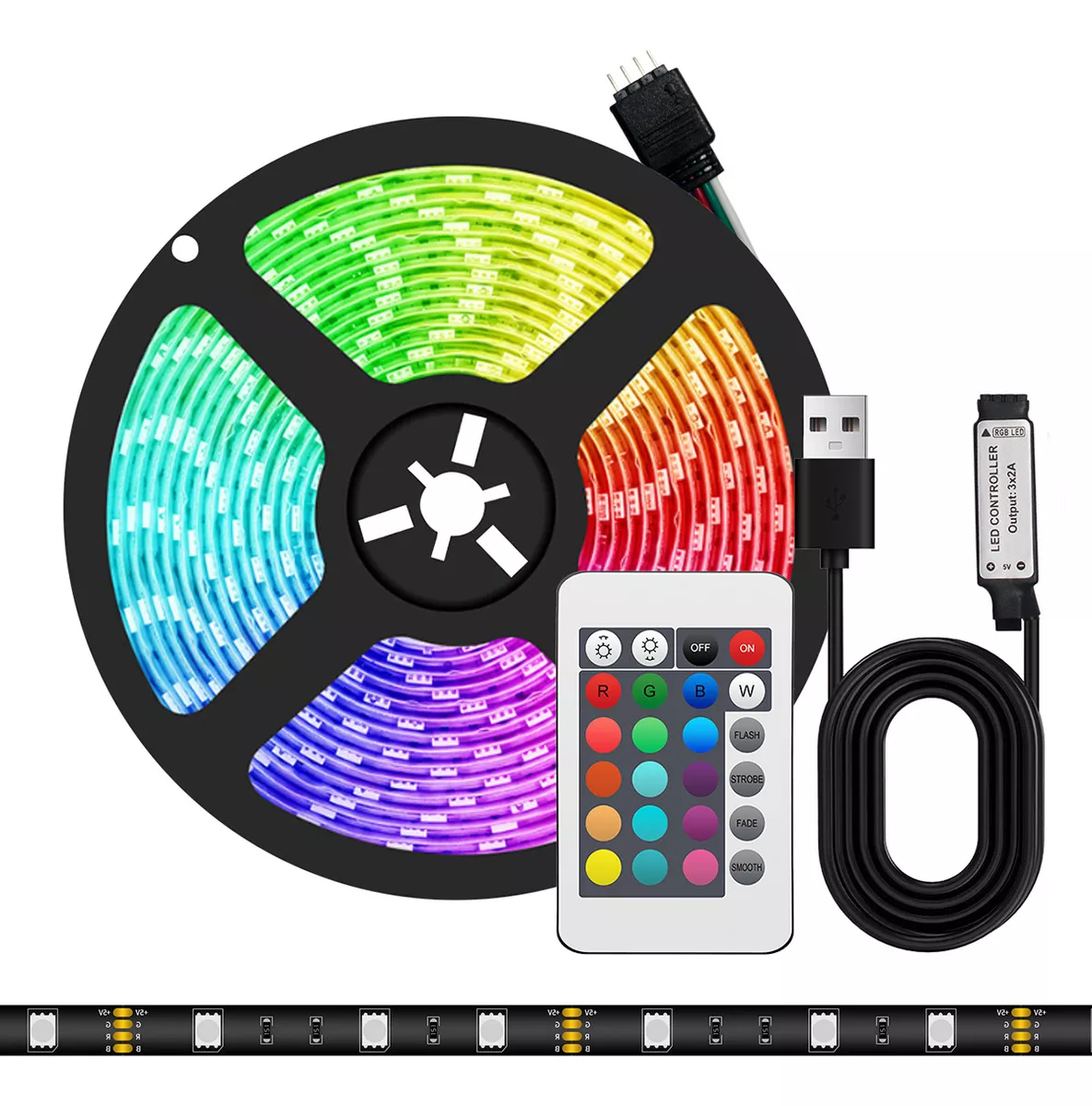Tira De Luz Led 5m Rgb 5050 Multicolor Decoraci&oacute;n Sala Tv