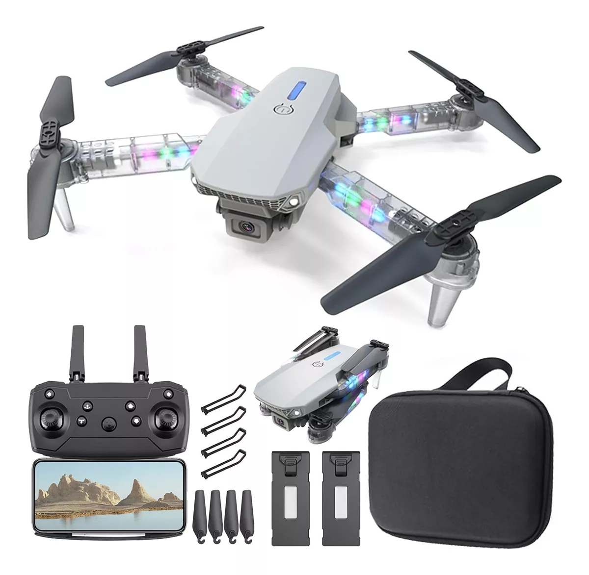Mini Drone Con Camara Ourlife Ak Air2 Con Luces Chidas Gris