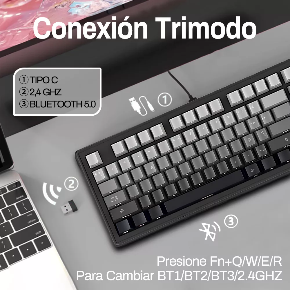 Attack Shark M87 Teclado Mecánico Bluetooth Inalámbrico De Tres Modos Con Cable Rgb Junta Personalizada Teclado Para Juegos Intercambiable En Caliente Negro