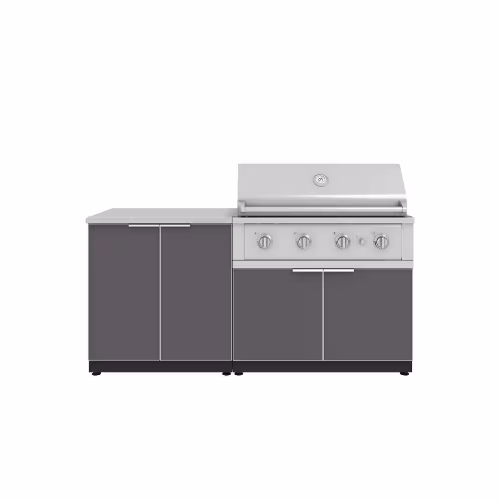 NewAge Products Outdoor cocina 72in. W x 24in. Dx 48.5in. H aluminio Gray 4-Piece Cabinet Set w/40in. Performance Liquid Propane Grill 67371