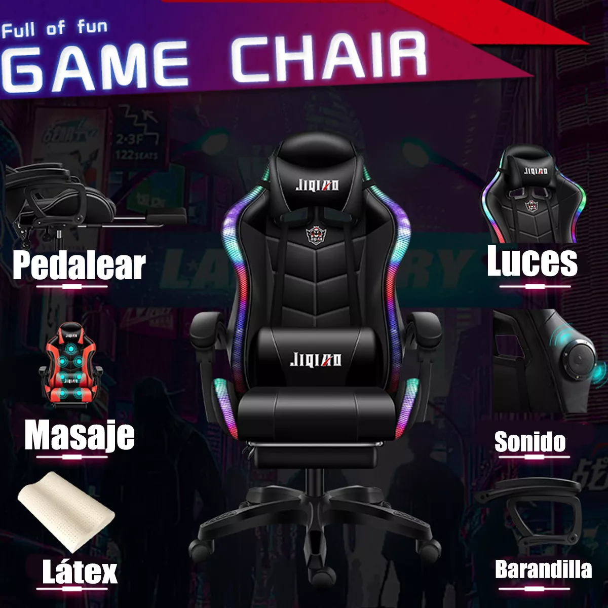 Silla Gamer Ejecutiva Reclinable Reposapiés Con Masaje Luces