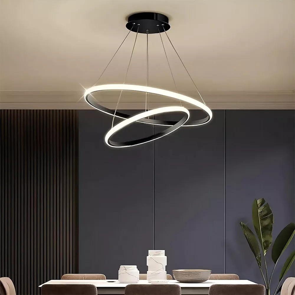 Lámpara De Techo Candil Colgante Moderna Led Dos Anillos