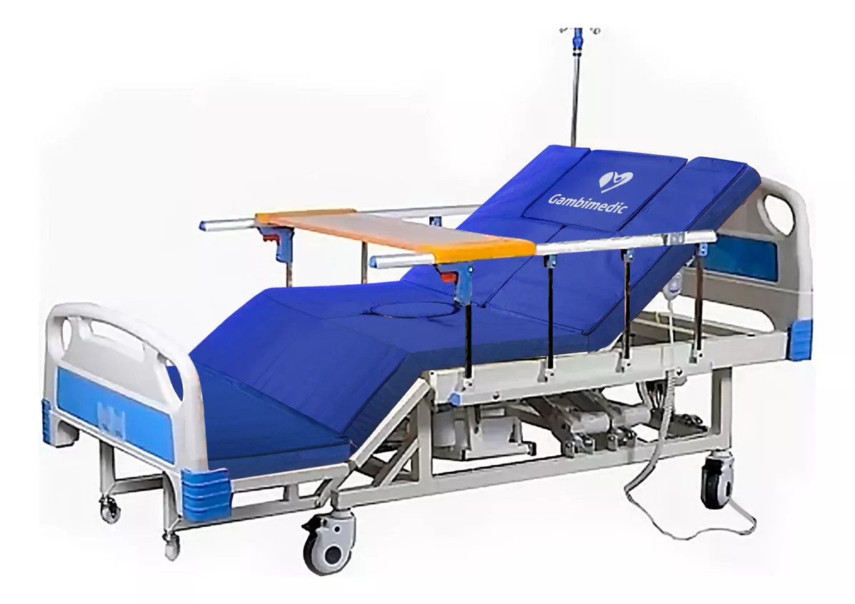 Gambimedic Cama Hospital Electrica 4 Posiciones Multifuncion Ideal Para Casa Cama Medica Enfermeria Portasuero Colchon Posicion Para Ir al Ba&ntilde;o y Girar al Paciente Acostado Levanta Piernas y Espalda