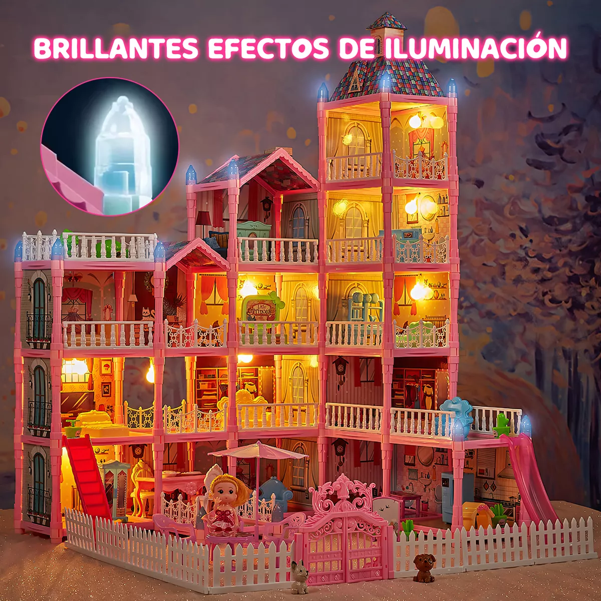 Casita Casa Muñecas Led Con Muebles Castillo Princesa 374pzs