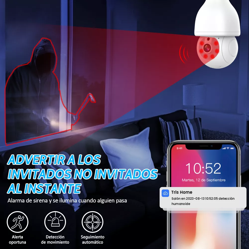 Nanwei Foco Con Camara De Seguridad Wifi, 2mp Camara De Foco, Icsee O Tris App, Base E27, Audio Bidireccional, Visión Nocturnadetección De Movimiento Con Alerta, Compatible Con Alexa