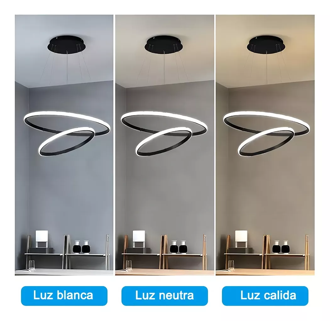 Lámpara De Techo Candil Colgante Moderna Led Dos Anillos