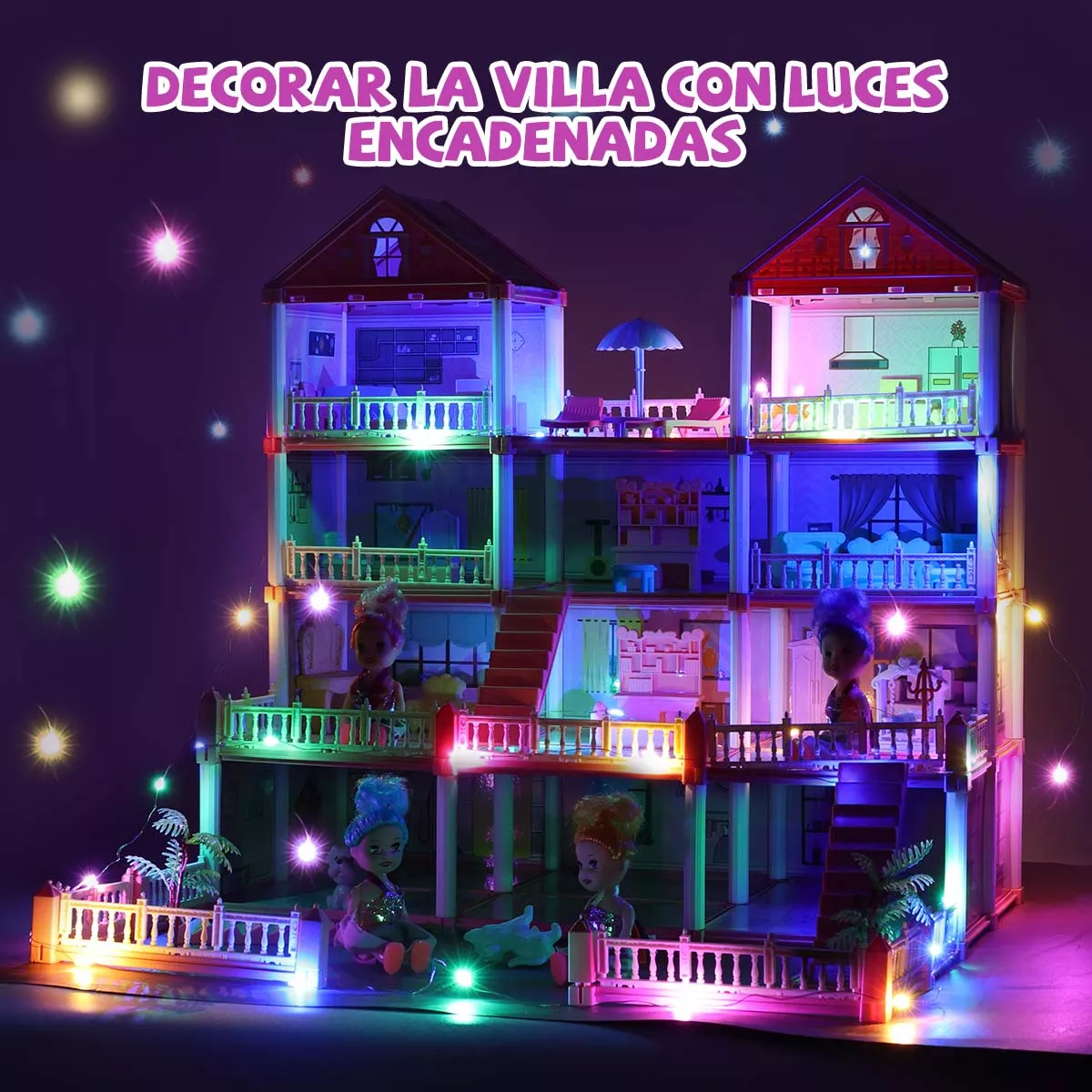 Casa De Muñecas Led Con Muebles Castillo De Princesa 4 Capas