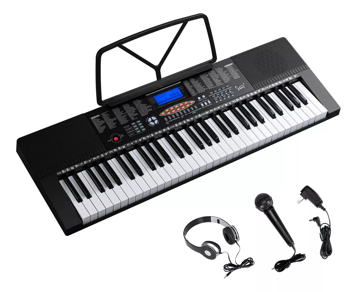 Teclado De Piano Port&aacute;til De 61 Teclas Con Atril Y Micr&oacute;fono