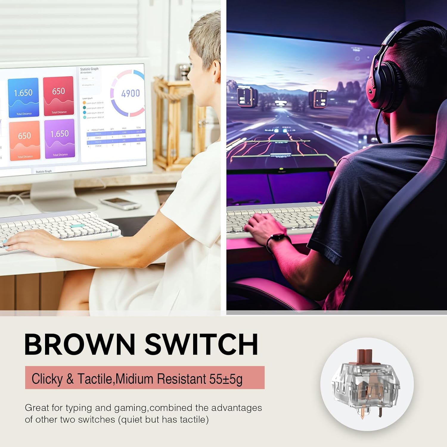 Teclado mec&aacute;nico, teclado para juegos multisistema operativo con 100 teclas libres de conflictos, teclado est&eacute;tico de tama&ntilde;o completo adecuado para Mac/ipad/PC/tel&eacute;fono (interruptor rojo)