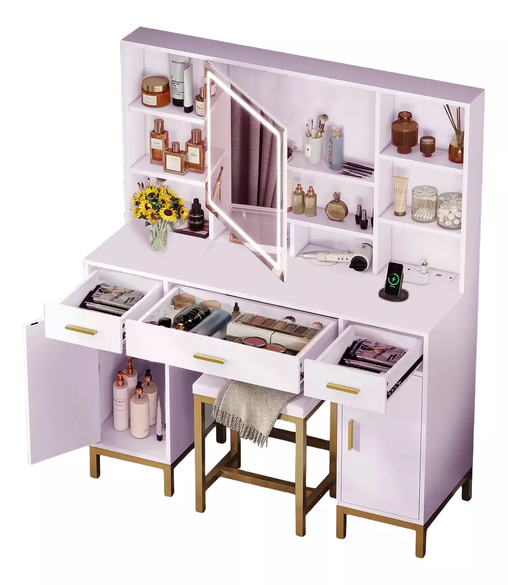 Multifuncional Tocador Vanity Con Espejo Y Caj&oacute;n Recamara