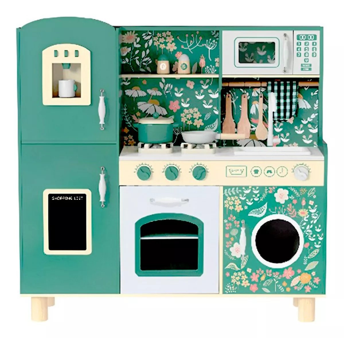 Cocina Infantil De Madera Para Niña Con Horno Y Accesorios color Verde
