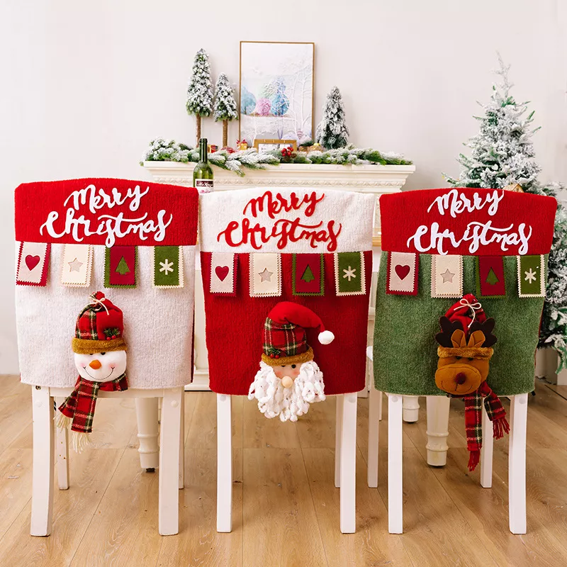 Paquete De 3 Fundas Para Sillas (santa/reno) Navide&ntilde;as color Rojo Dise&ntilde;o De La Tela Santa