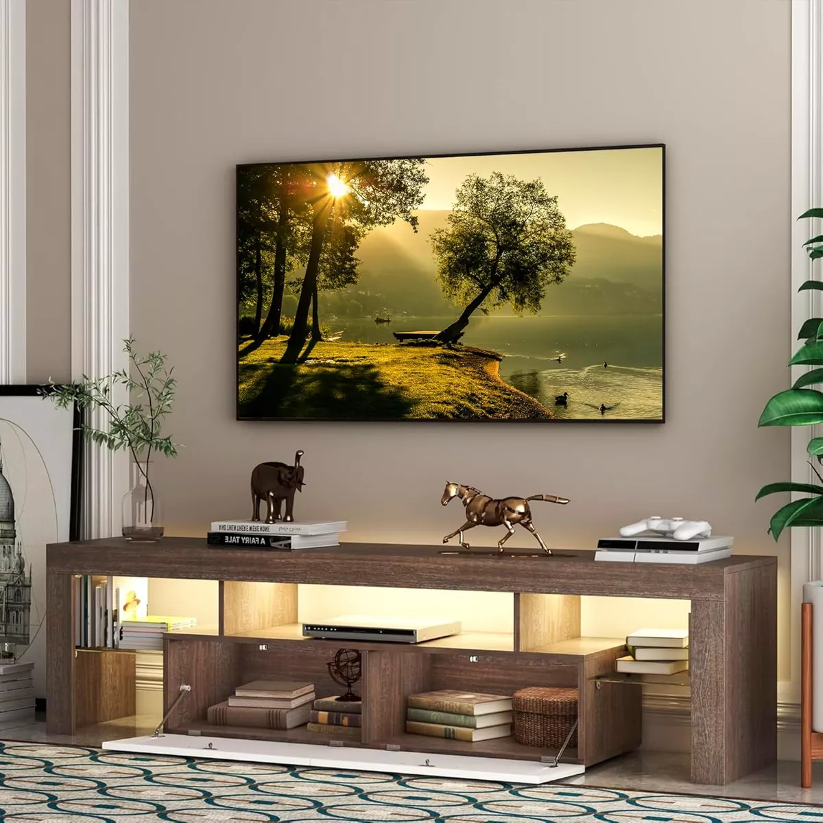 Mueble Para Tv 2 Cajones Y Luces Led Hasta 75 Pulgadas