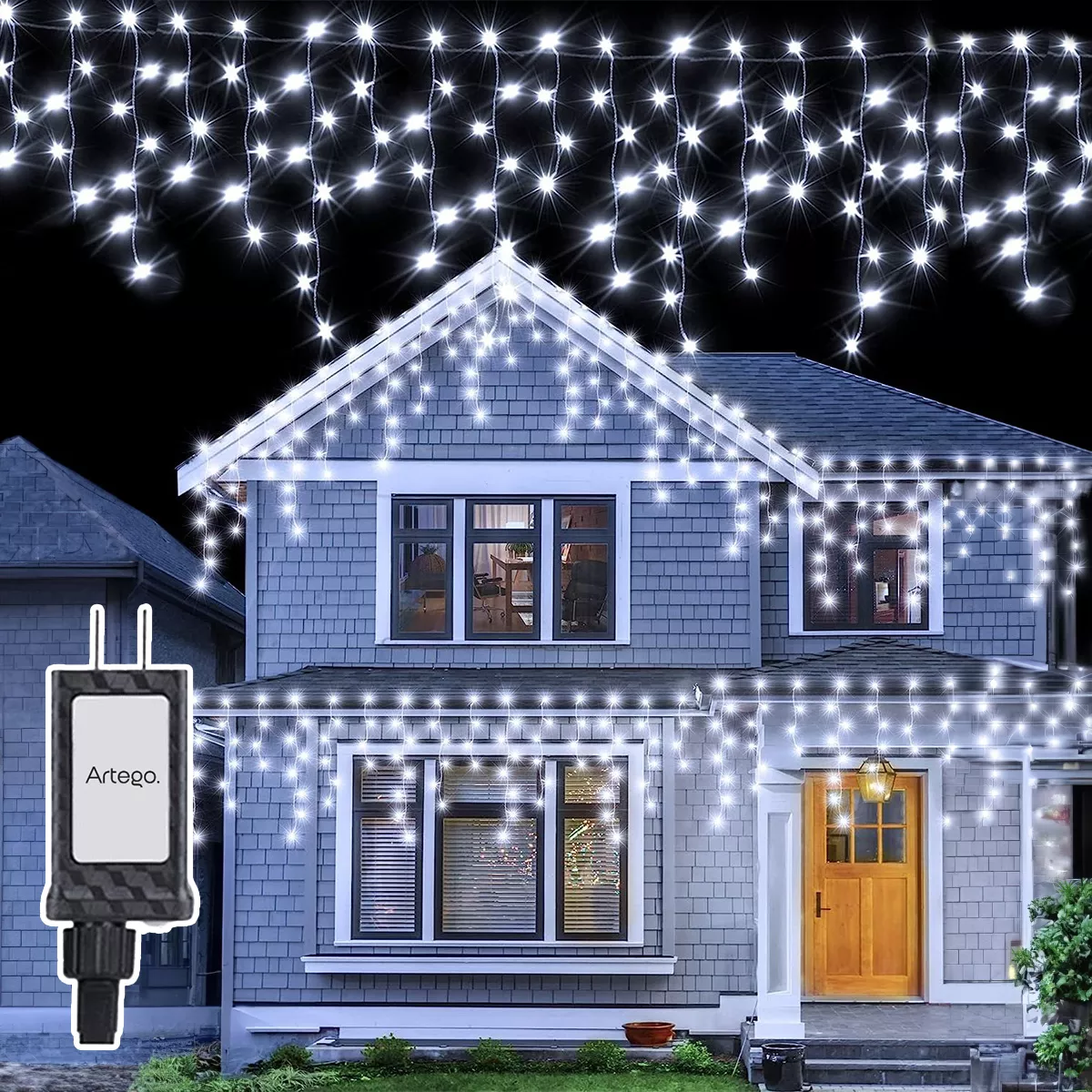 Luces Serie Tipo Cascada De Navidad Navidad 192 Led Luz Blanca-Cable Transparente Interior/exterior 8 Modos Uso Con Temporizador Artego Decoraci&oacute;n Navide&ntilde;a Led String Icicle Lights