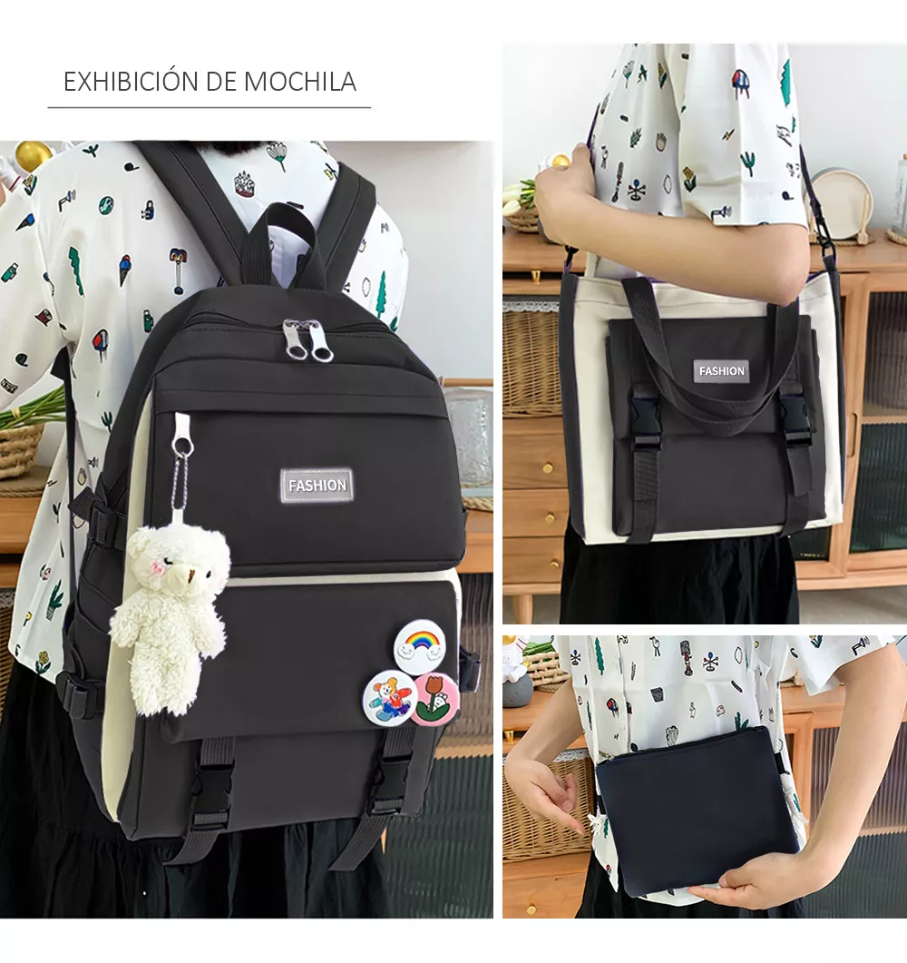 Set 5 Mochila Bolsas Escolar Estudiante Lapicera Tote Lona