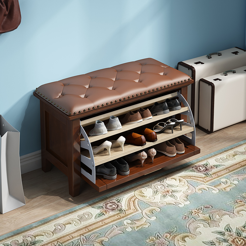Taburete cambiador de zapatos Mueble zapatero sentable en la puerta de casa Taburete sentable de un cuerpo Taburete zapatero tipo bombo de estilo americano para la puerta de entrada