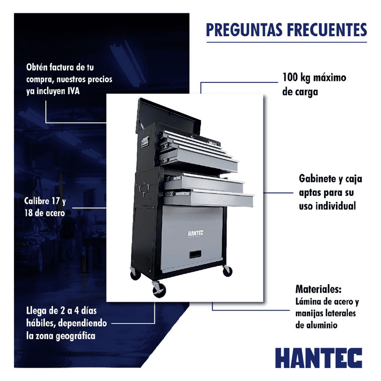 Caja de Herramientas y Gabinete móvil gris 9 cajones para herramienta automotriz Hantec Herramienta