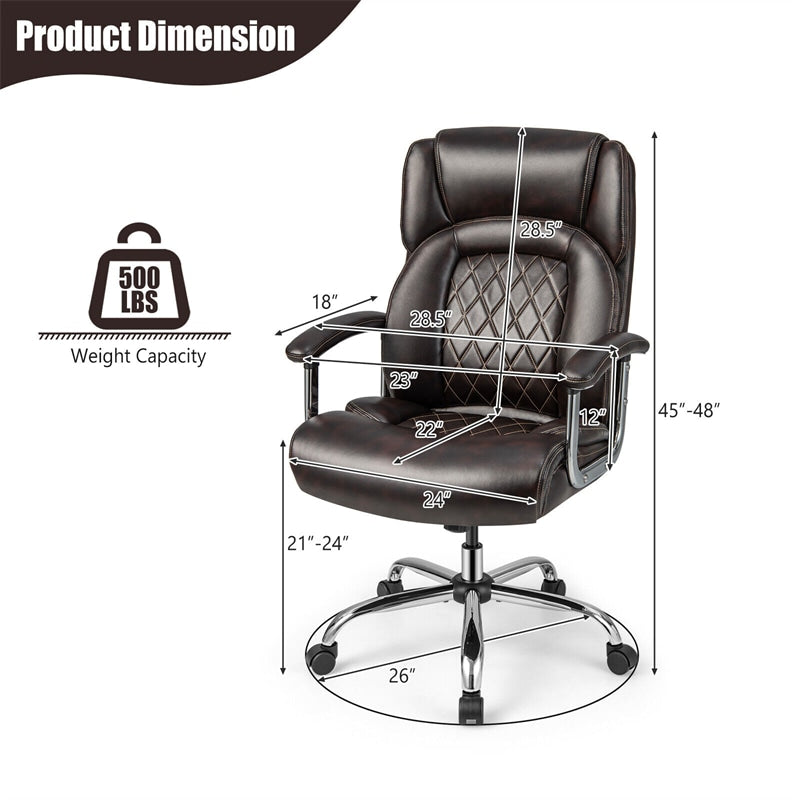 Silla de oficina giratoria de altura ajustable de 500 libras, silla de escritorio para ordenador, silla ejecutiva de piel sintética con Base de Metal resistente