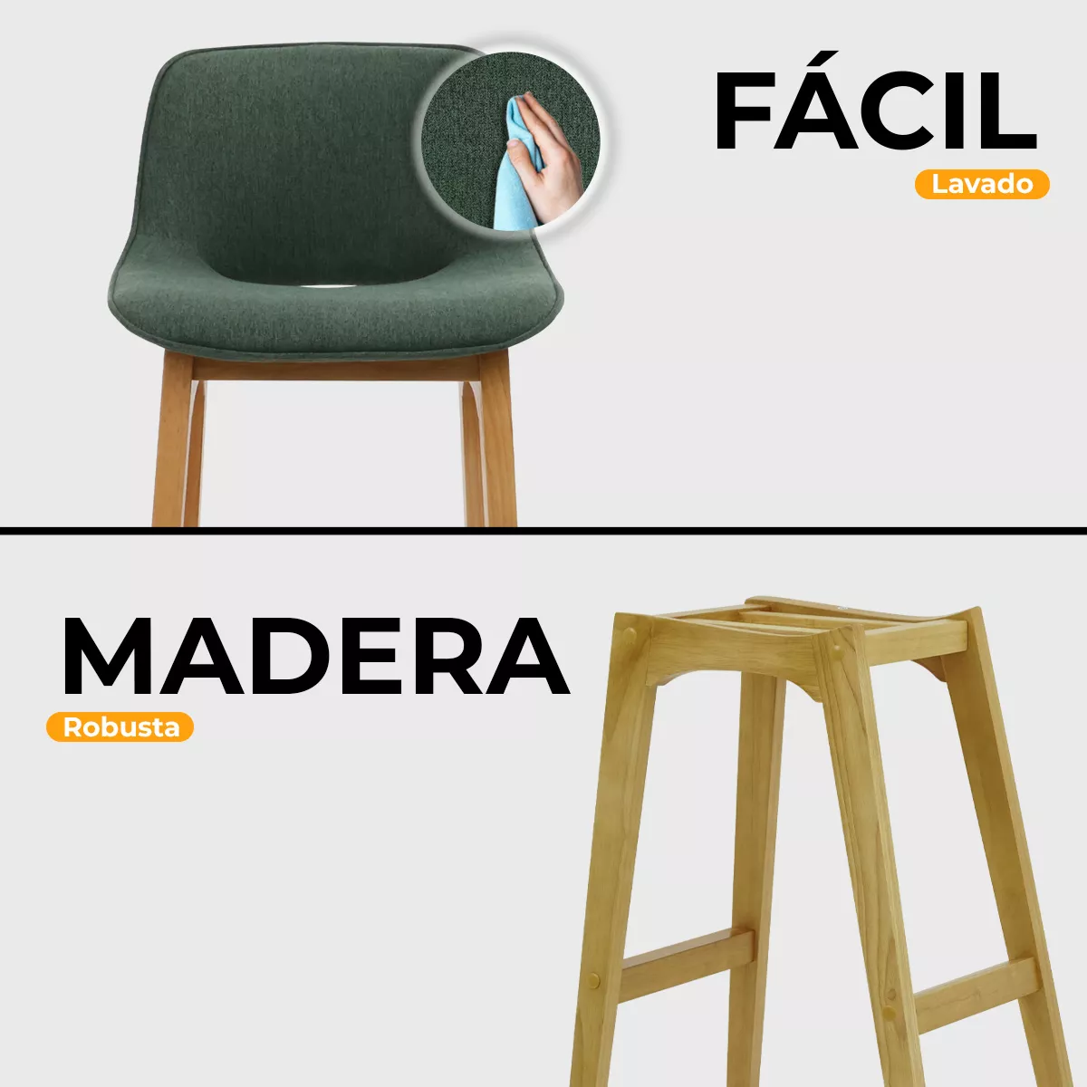 Silla De Bar Con Reposapies Diseño Ergonomico De Madera 2 Pz