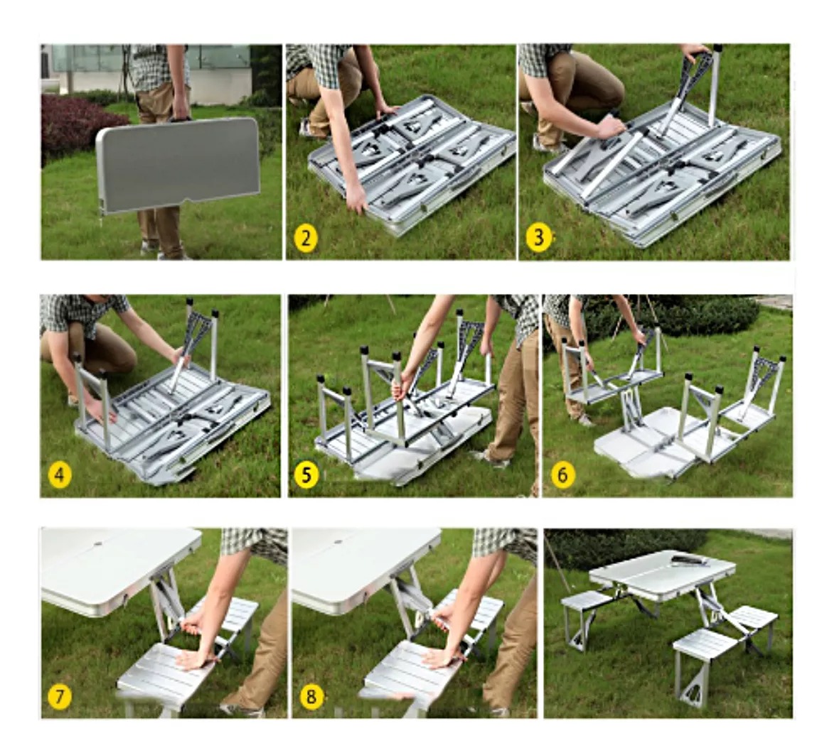 Mesa Banca Plegable Chic Plastico Con Sillas Tablon Cuadrada