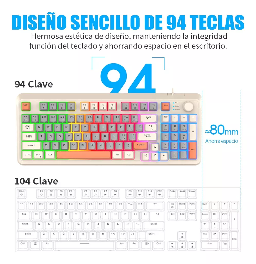 Free Wolf K820 kit De Teclado Y Mouse En Español Con Cable Mouse Blanco Teclado Blanco