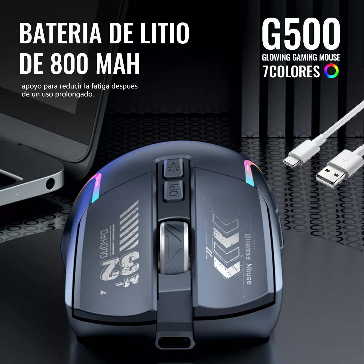 Mouse Inalámbrico Bluetooth Recargable Gamer Ergonomico 2.4g