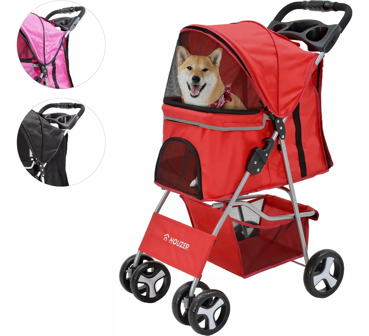Carriola Plegable Perro Gato Mascotas Mediano Resistente color Rosa