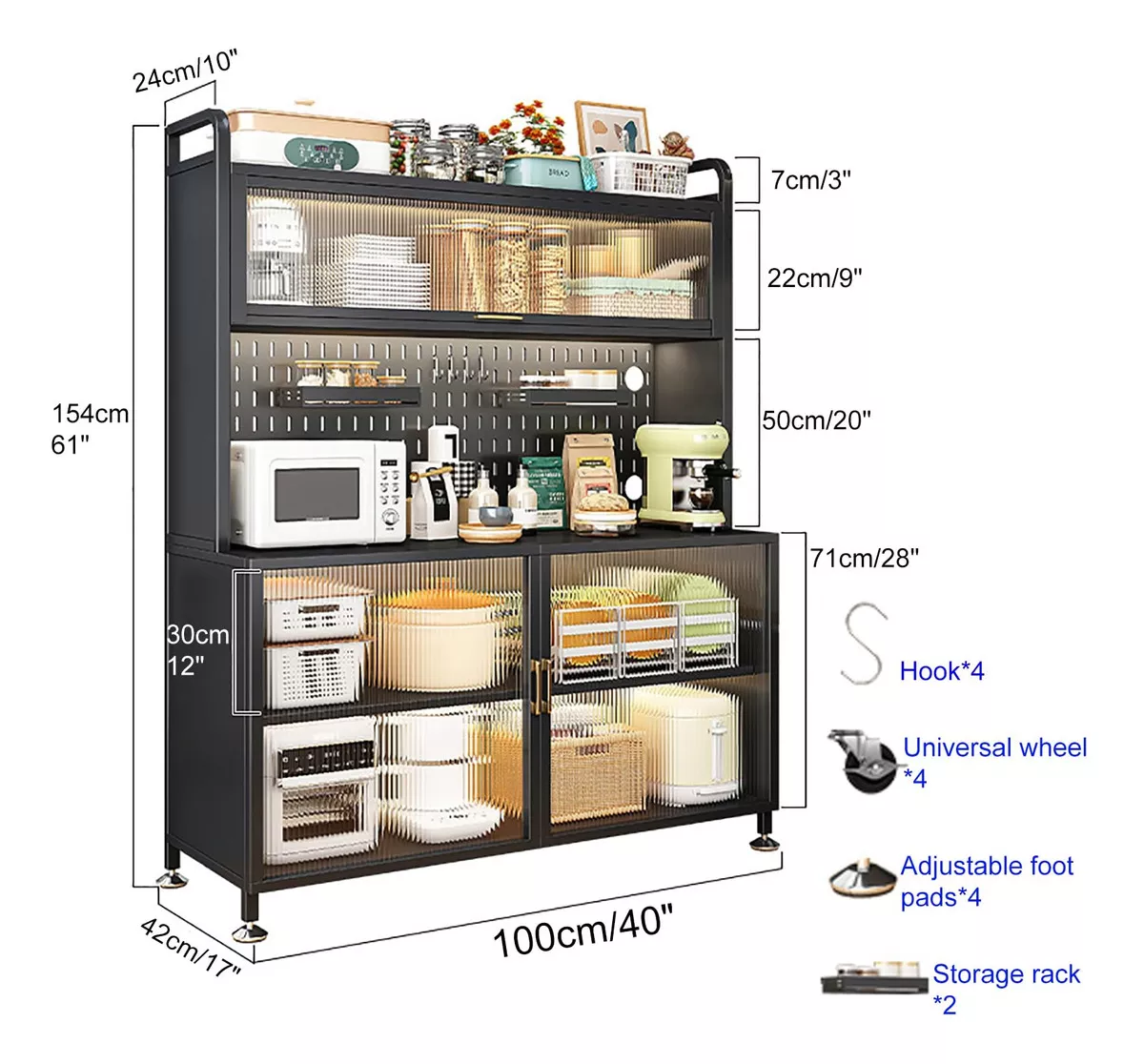 Rack Mueble Multiusos Cocina Moderno Estante De Cocina Negro