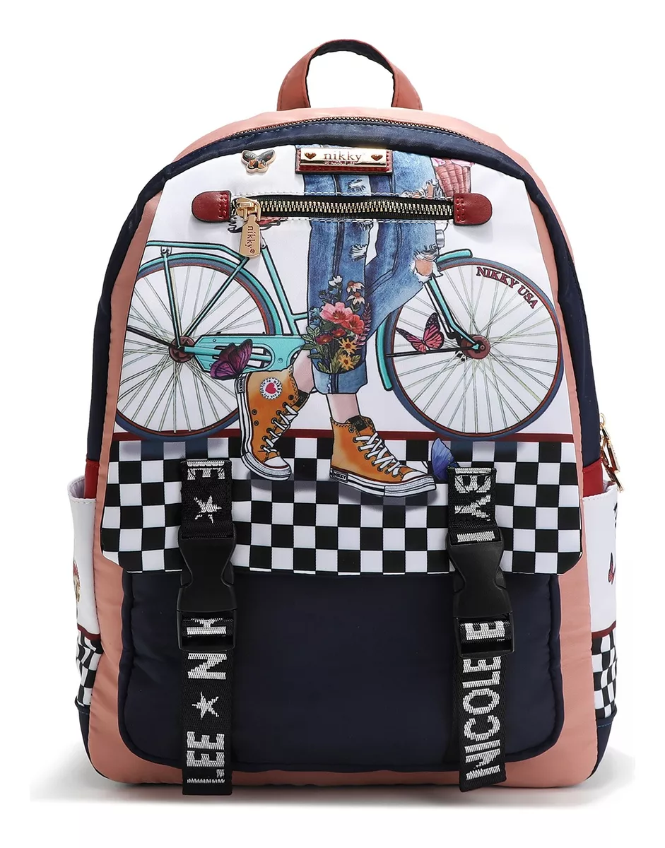 Mochila Grande De Nylon Con Solapa Y Bolsas Laterales Step By Step Nikky By Nicole Lee Ss24