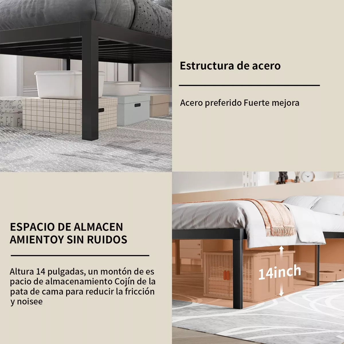 Base Cama Individual De Metal 14 Pulgadas 96*190.5*35.6cm