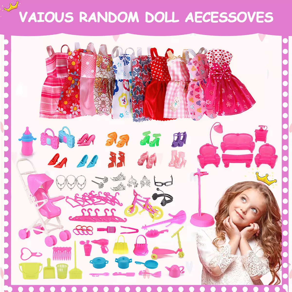 86pzs Muñeca Mueble Vestido Bolso kit Juguetes Para Niños