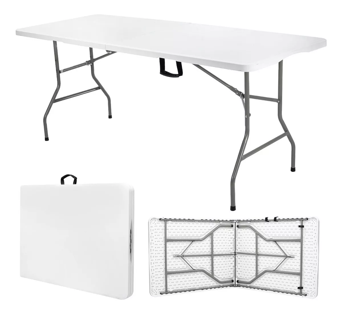 Mesa Plegable Plástico Tipo Portafolio Jardín Portátil 1.80m color Blanco