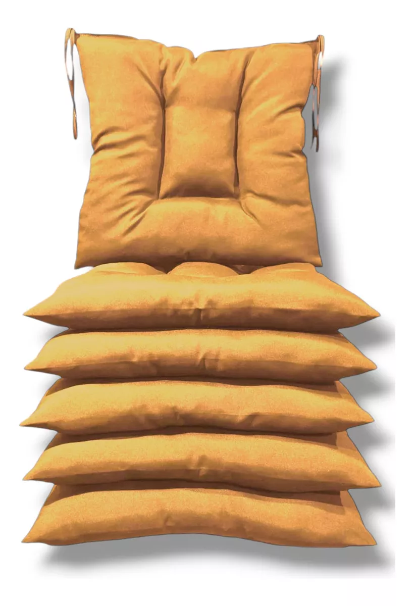 6 Cojines Para Sillas 42x42x7cm Con 4 Cintas De Sujeción