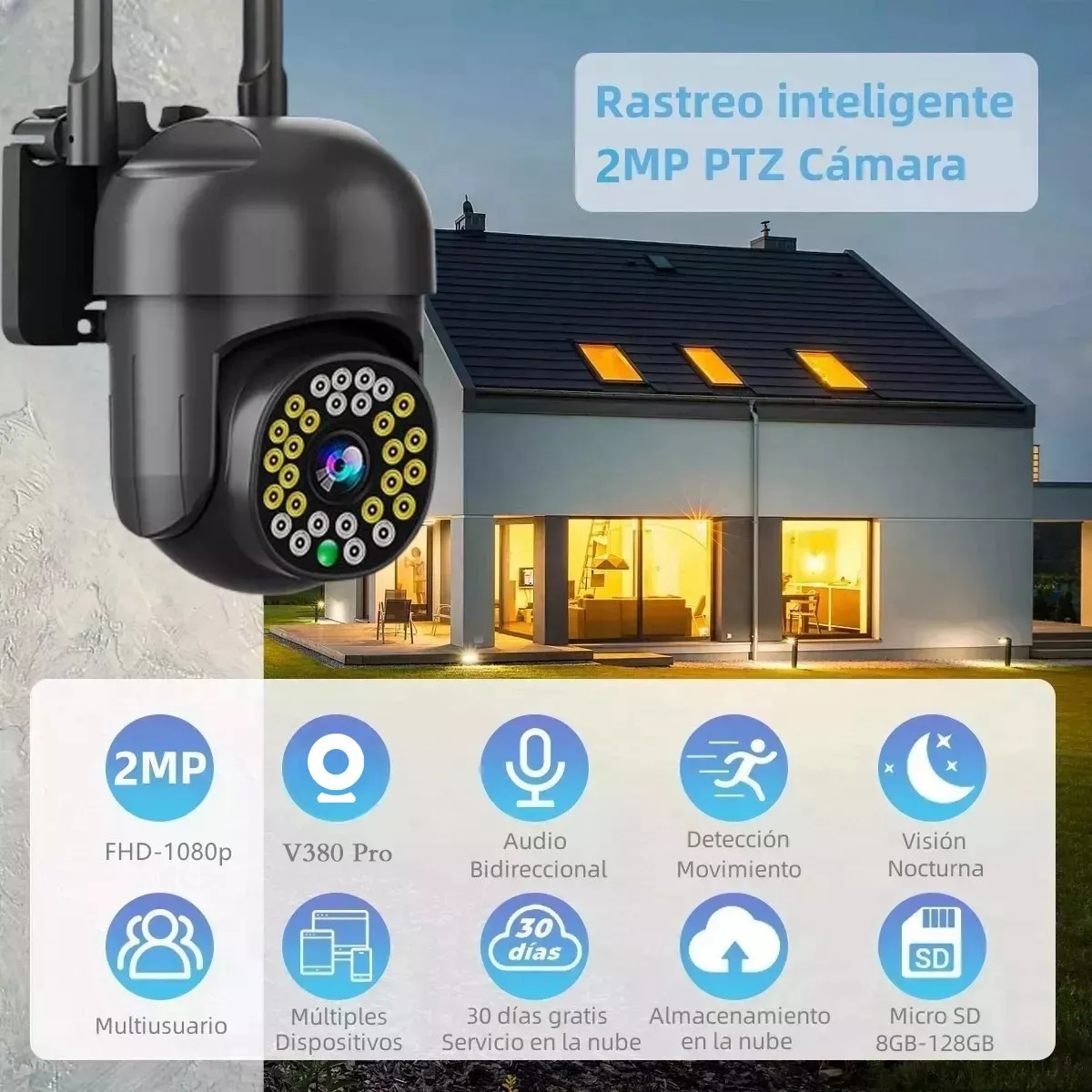 Cámara De Seguridad Wifi Foco Hd 1080p Nocturna Alarma 2pcs
