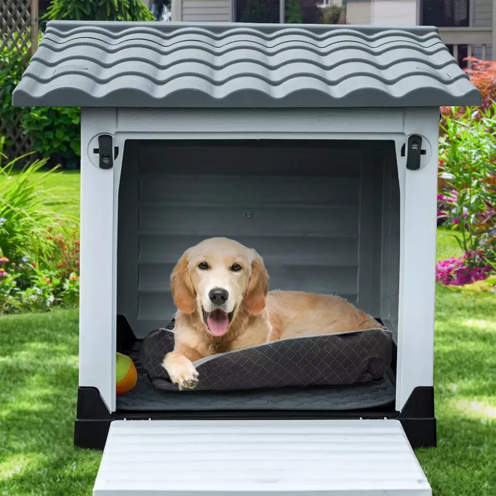 Casa Para Perro Grande Con Puerta Y Doble Acceso Ventilada