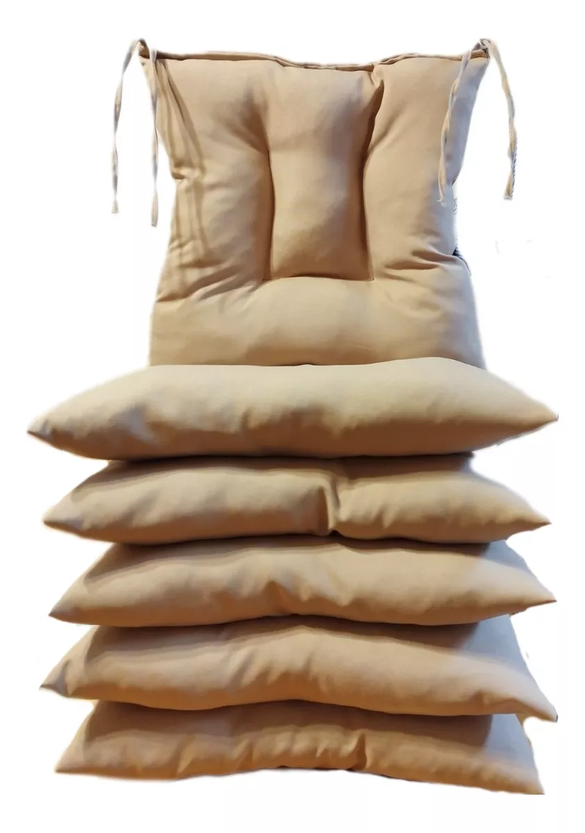 6 Cojines Para Sillas 42x42x7cm Con 4 Cintas De Sujeción