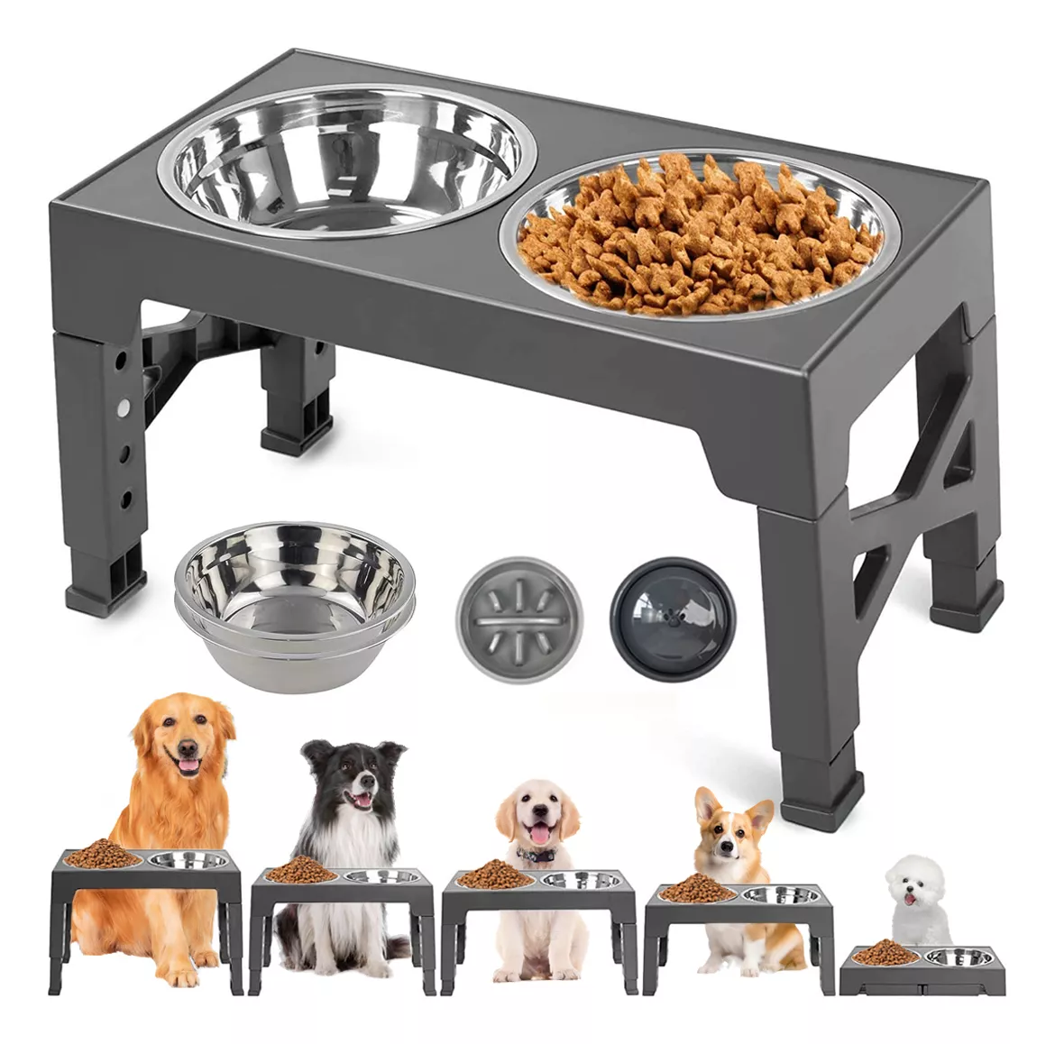 Comedero Para Perro Y Gatos Plato Elevada 5alturas Ajustable