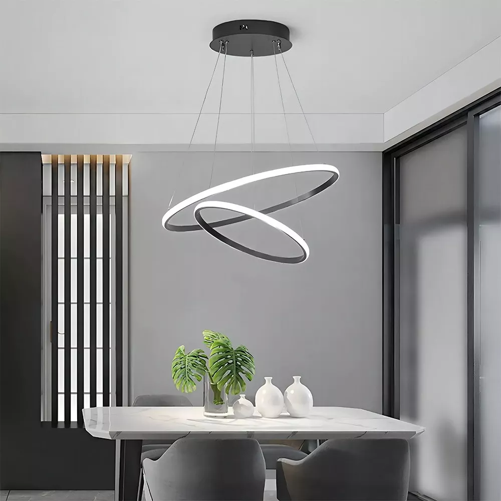 Lámpara De Techo Candil Colgante Moderna Led Dos Anillos