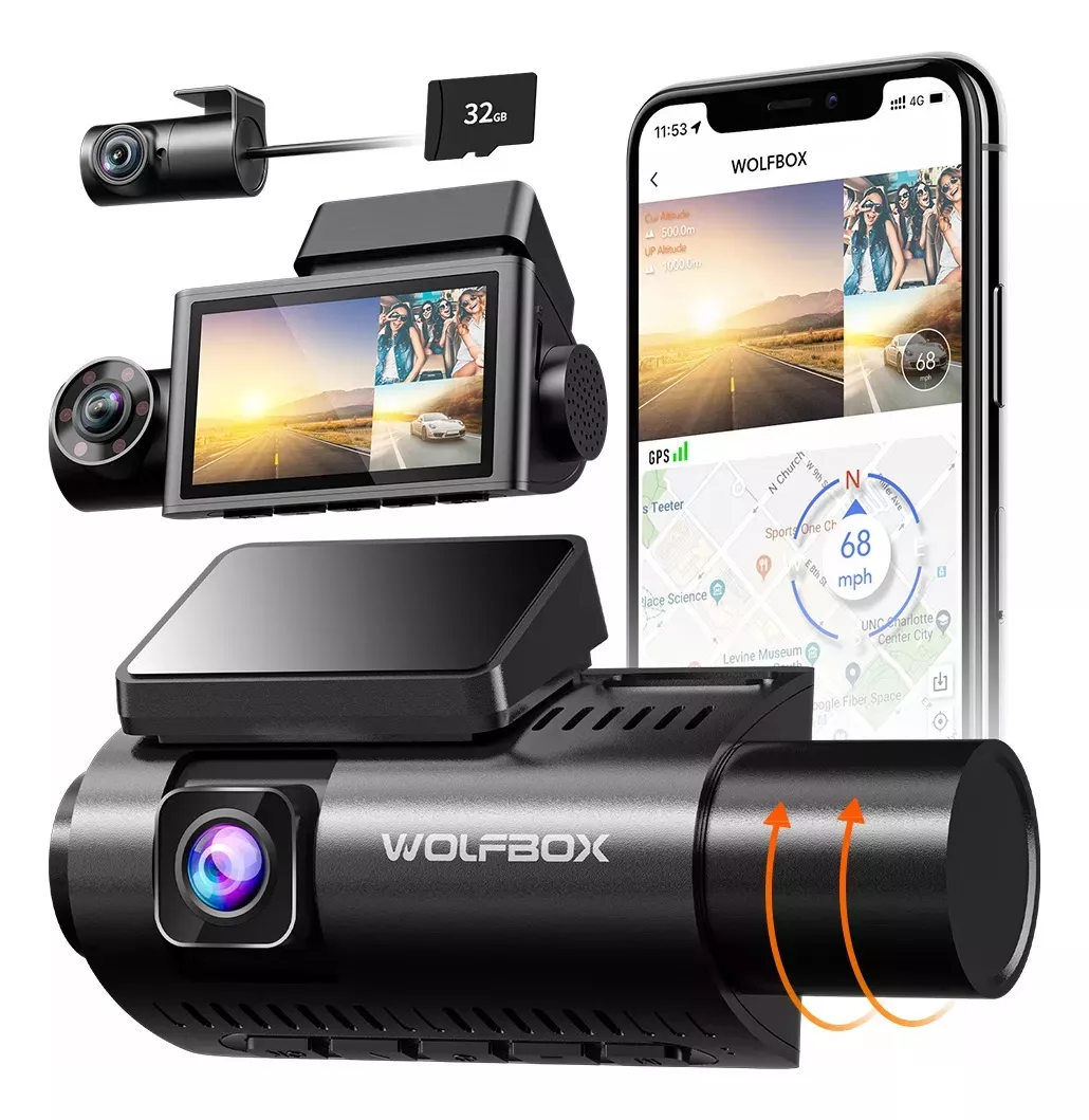 4k C&aacute;mara Para Auto 3 Channel Dashcam Con Wifi Gps Free 32gb
