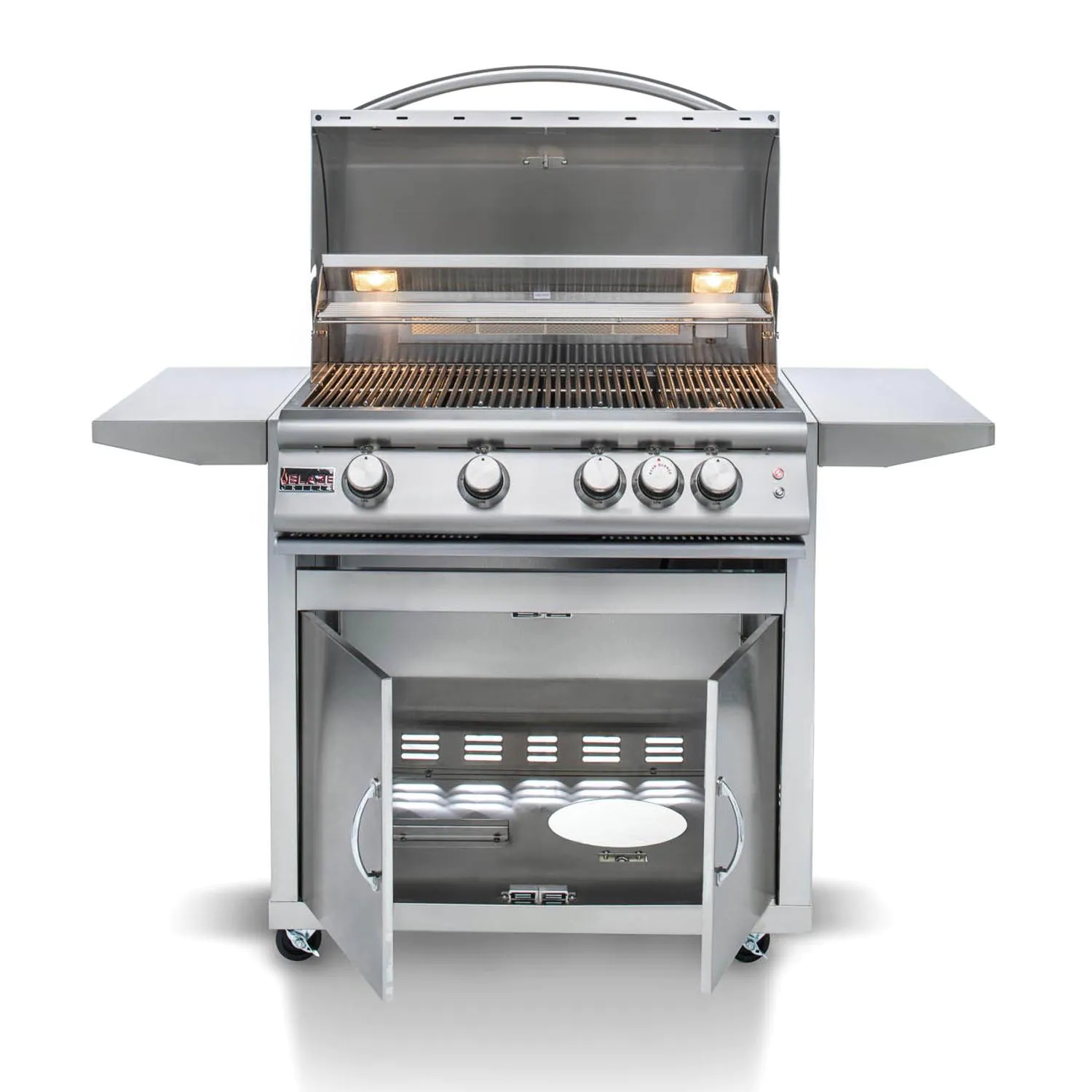 Blaze Premium LTE Parrilla independiente de gas propano de 32 pulgadas y 4 quemadores con quemador infrarrojo trasero y luces para parrilla-BLZ-4LTE2MG-LP