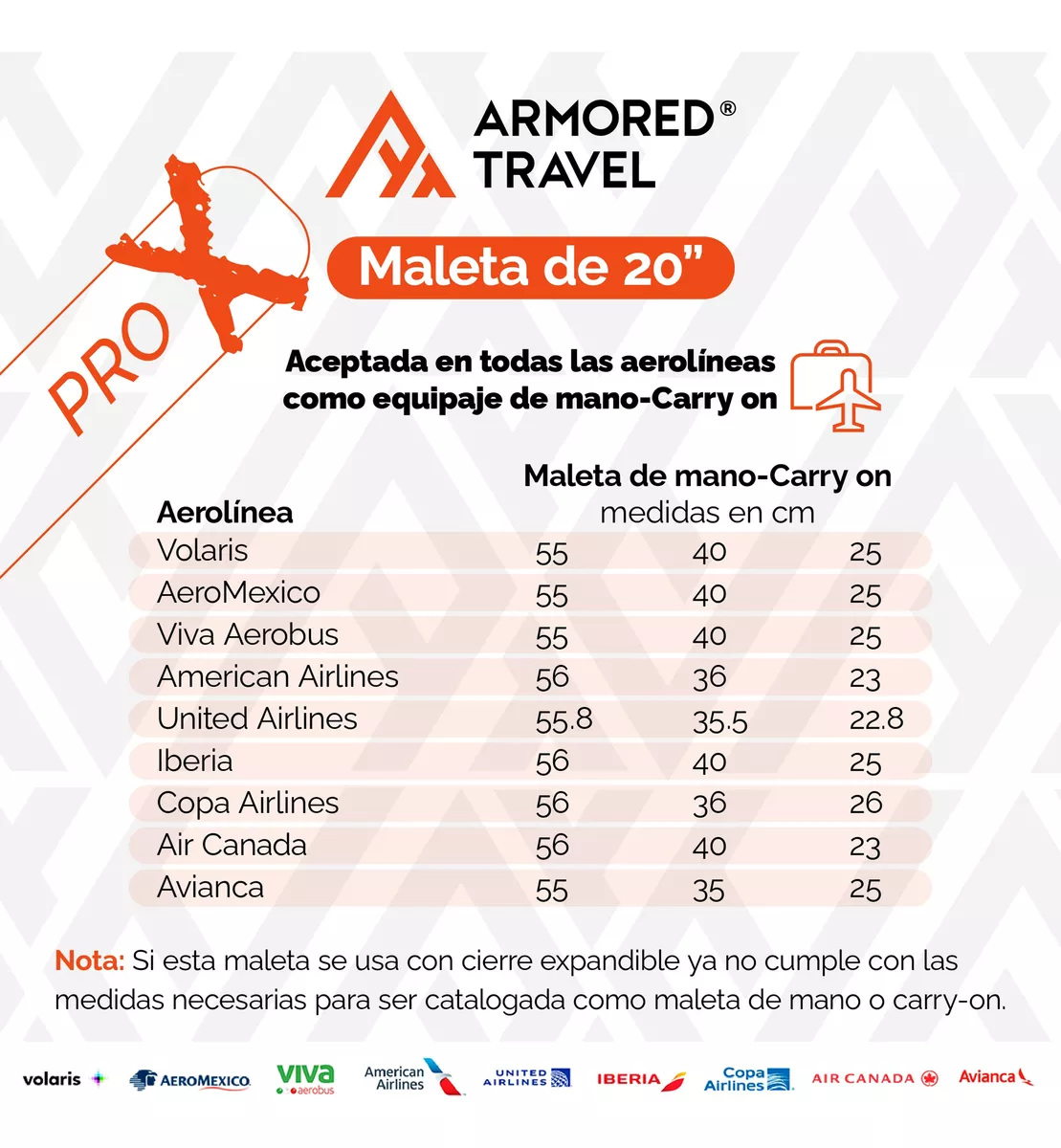 Maleta Viaje Carry On 20p 10 Kg Expandible Candado Tsa Pro-x