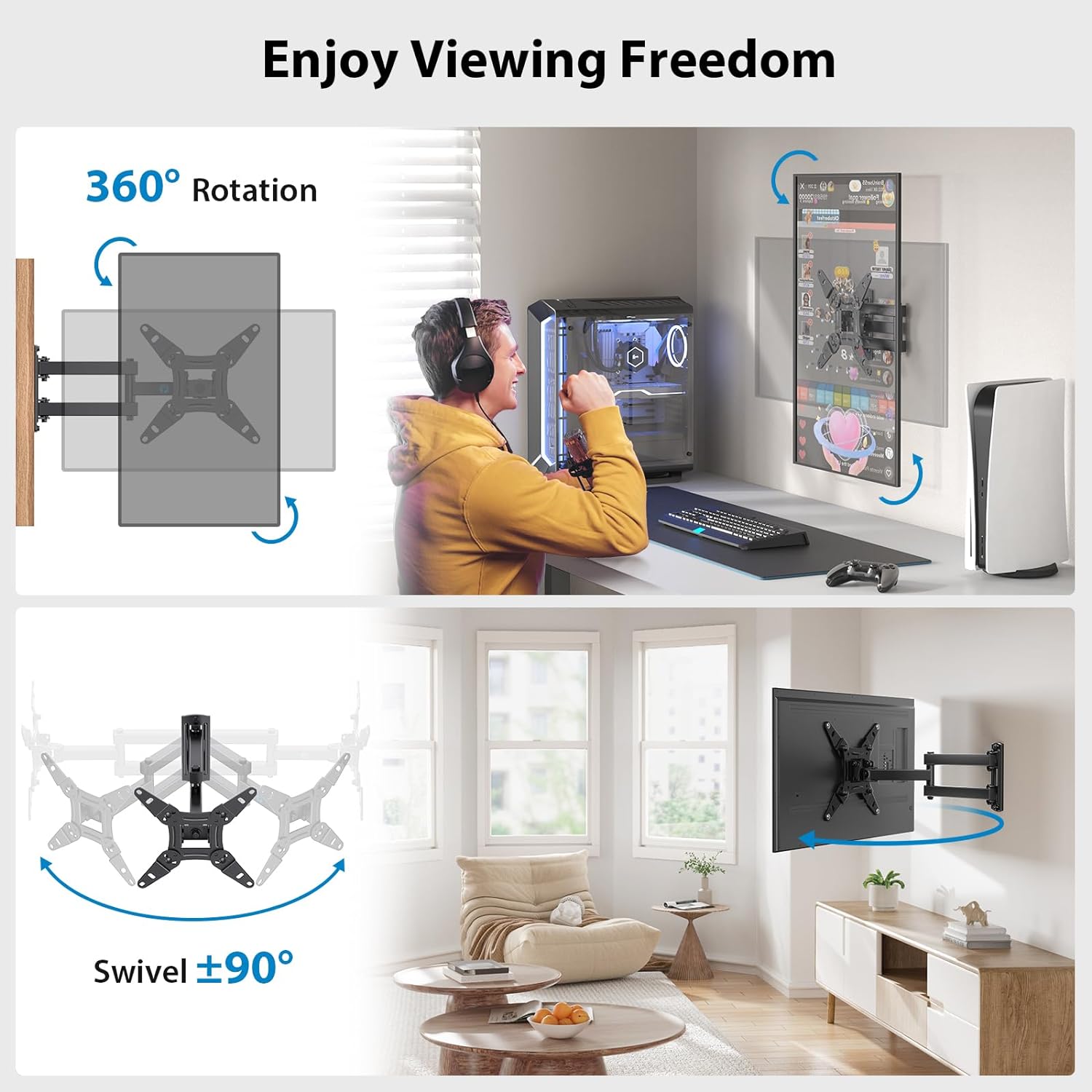 Full Motion TV Monitor Wall Mount Bracket Articulating Arms Swivel Tilt Extension Rotation para Most 13-42 Inch LED LCD Flat Curved Screen TVs & Monitors, Max VESA 200x200mm up to 44lbs by Pipishell