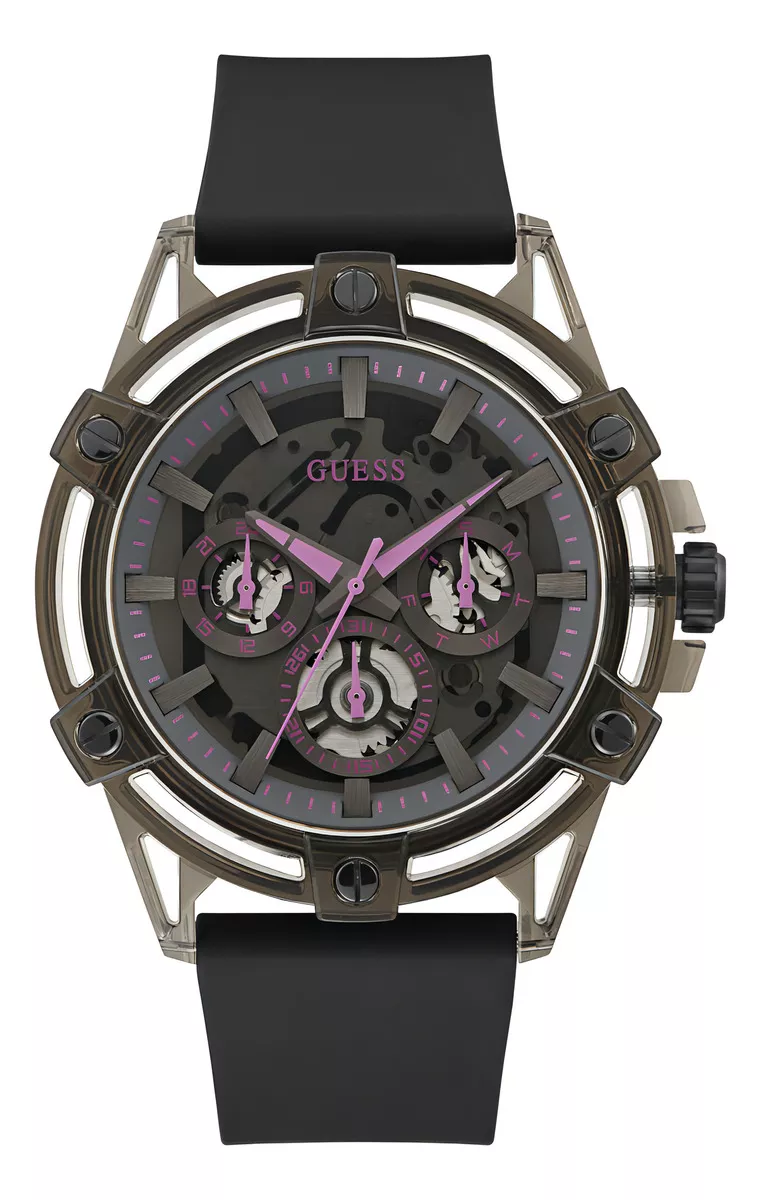 Reloj Guess Breast Cancer Hombre Elegante Caballero Correa Negro Bisel Negro Fondo Negro