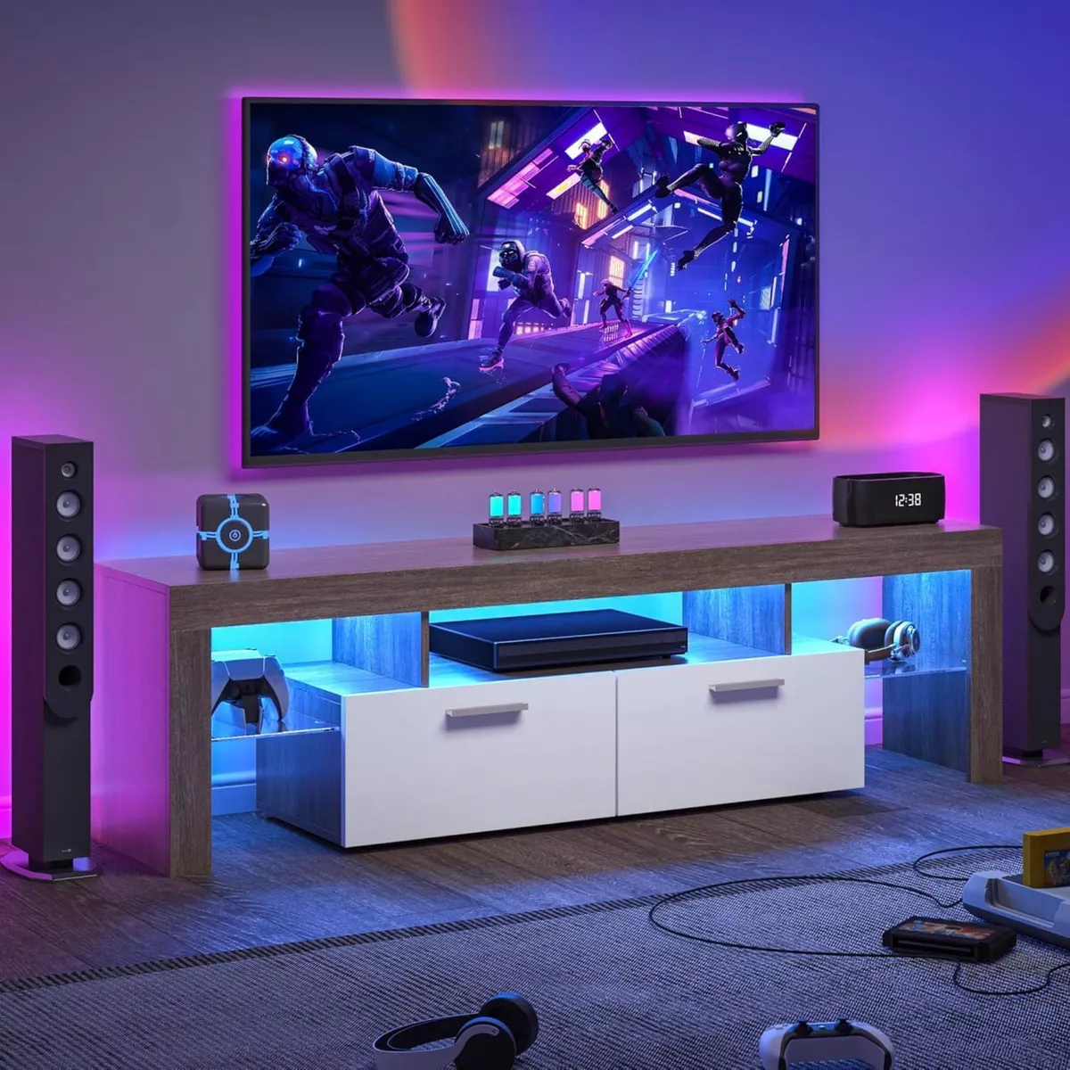Mueble Para Tv 2 Cajones Y Luces Led Hasta 75 Pulgadas