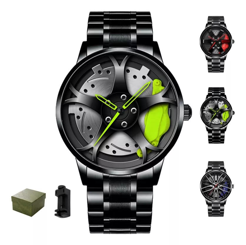 Reloj Moda Hombre Disco Llanta Rin Calipers Metal Cuarzo