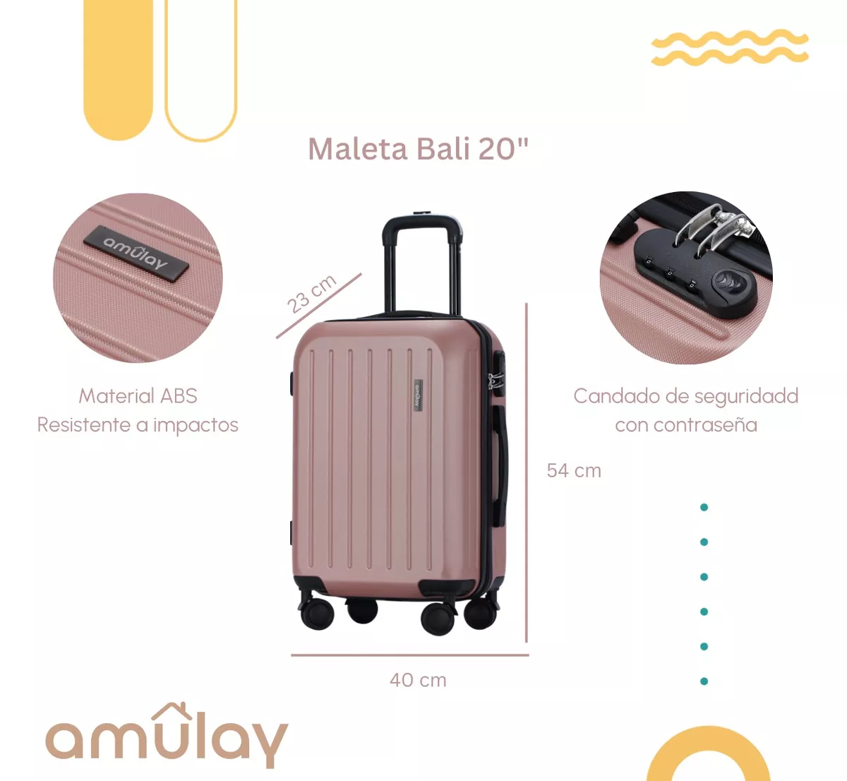 Maleta Mano Viaje Cabina Carry On Candado Ruedas 360° Amulay